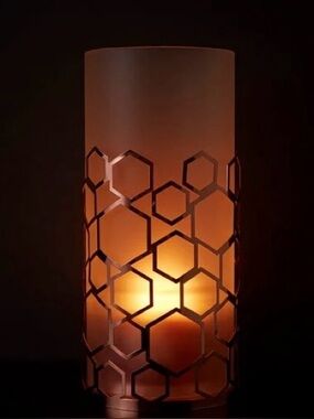 Frosted Rose Gold Honeycomb Hurricane Partylite Holds Tealights,Pillars,3-Wicks